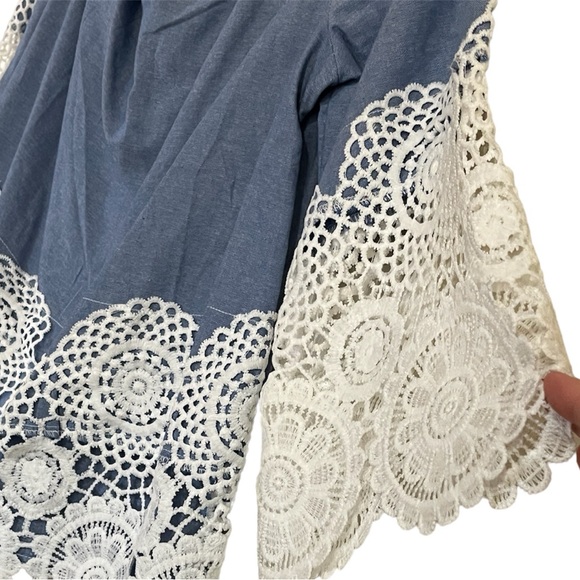 Unique Spectrum•Denim White Crochet Floral Top - Picture 9 of 15